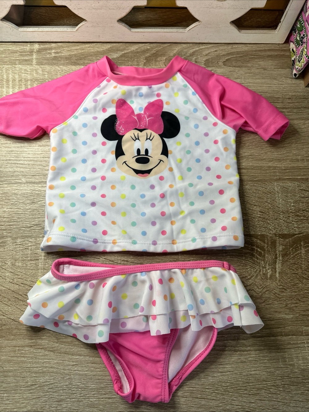 NWOT Disney, Baby Minnie, Mouse Rash guard Swim Suit Size 12 Months